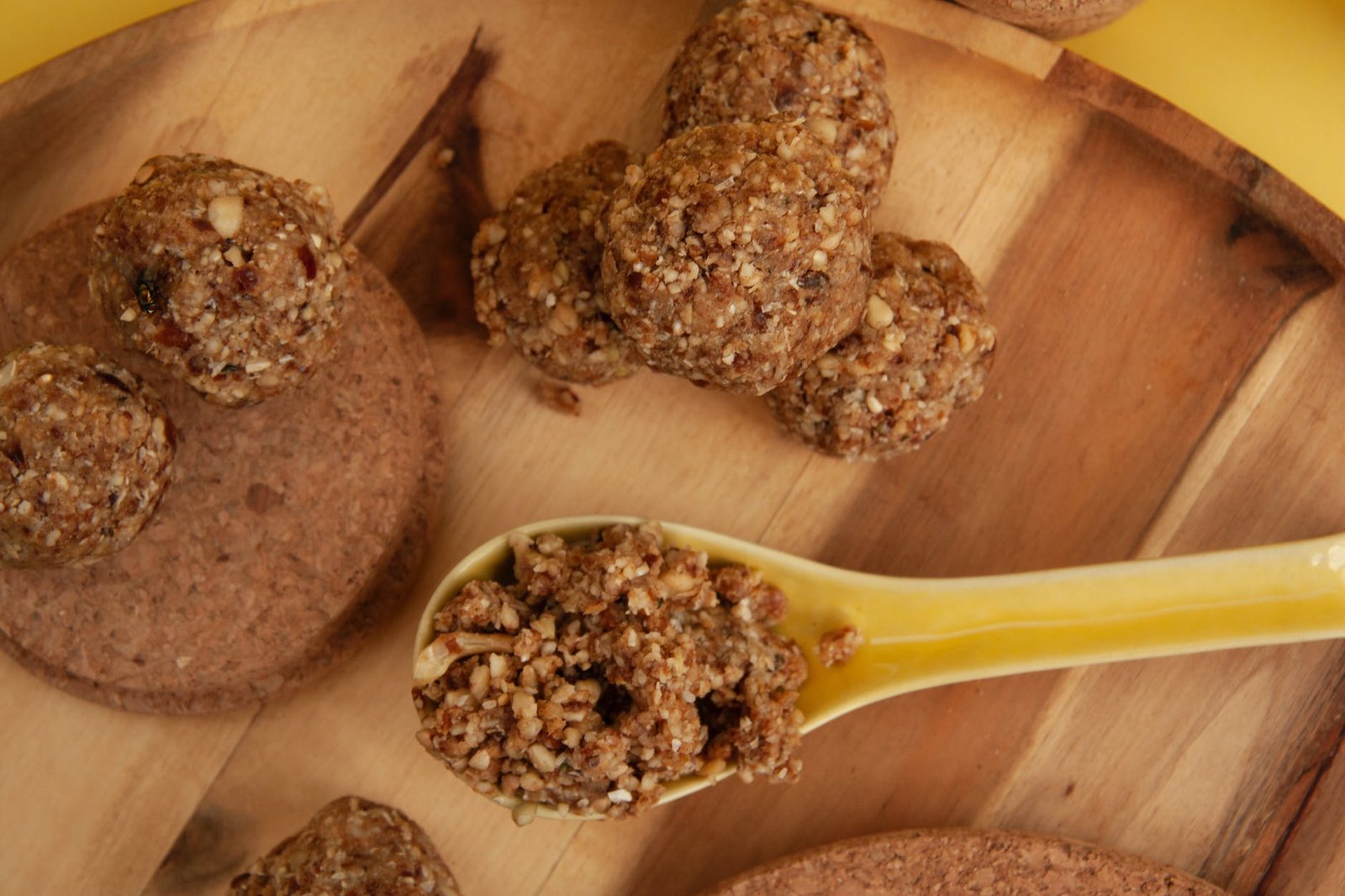 overhead shot of ground meat on a spoon