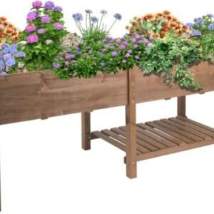 PETSCOSSET Raised Garden Bed Outdoor Wooden Elevated Garden Box with Legs, Brown