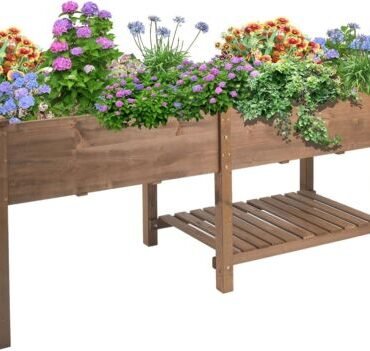 PETSCOSSET Raised Garden Bed Outdoor Wooden Elevated Garden Box with Legs, Brown