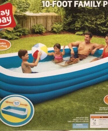 Play Day Inflatable 10' Foot Rectangular Family Pool 120"x 72"x 22" New In Box