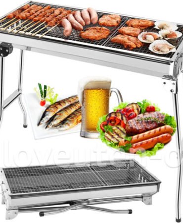 BBQ Grill Charcoal Barbecue Grill Stainless Steel Folding Camping Yard Portable