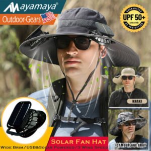 Men Women Outdoor Wide Brim Sun Hat with Solar Fan UV Protection Fishing Hiking