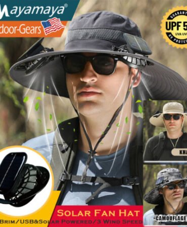 Men Women Outdoor Wide Brim Sun Hat with Solar Fan UV Protection Fishing Hiking