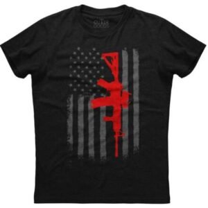 USA Distressed Flag and Gun Printed Men's New Patriotic Trending Black T-shirt