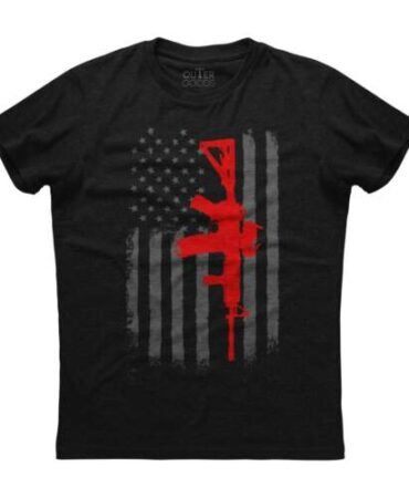 USA Distressed Flag and Gun Printed Men's New Patriotic Trending Black T-shirt