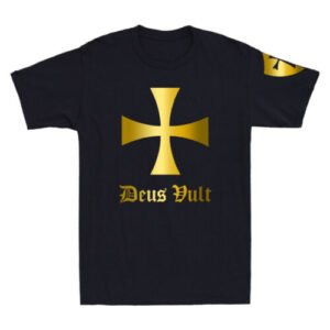 Deus Vult Knights Templar Cross Shirt Crusader Golden Print Novelty Mens T-Shirt