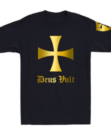 Deus Vult Knights Templar Cross Shirt Crusader Golden Print Novelty Mens T-Shirt