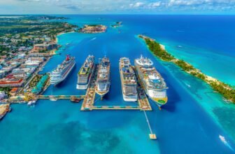 aerial photography of white and blue cruise ships during daytime