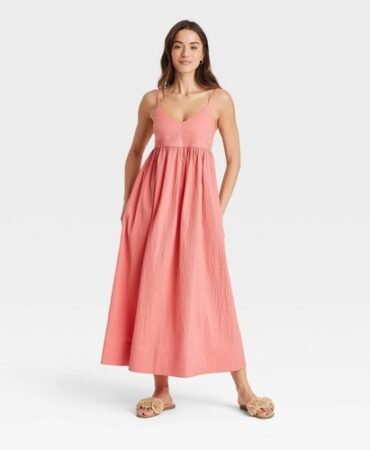 Women's Seersucker Maxi A-Line Dress - A New Day