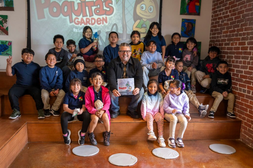 Los Angeles Daily News: Cartoonist Lalo Alcaraz reads his book Poquita’s Garden to children in Skid Row