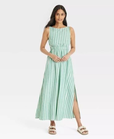 Women's Maxi A-Line Dress - Universal Thread Green Striped M