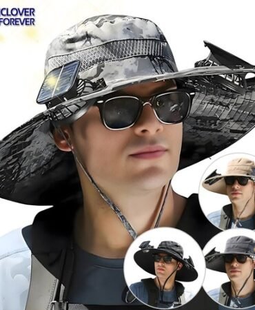 Solar Fan Hat Men Wide Brim Sun Fishing Outdoor Bucket Rechargeable With 2 Fan