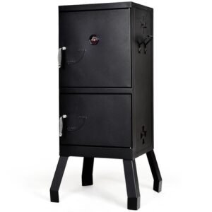 Vertical Charcoal Smoker BBQ Barbecue Grill w/ Temperature Gauge Outdoor Black
