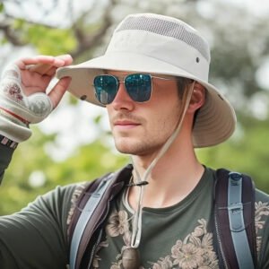 Men Wide Brim Sun Hat UV Protection Bucket Cap Hiking Camping Fishing Safari USA