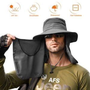 Wide Brim Sun Hat UV Protection Bucket Cap For Hiking Camping Fishing Safari Men