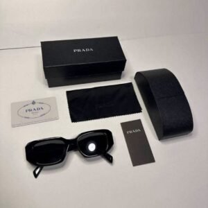 PRADA Unisex Rectangle Sunglasses - Black/ Dark Gray Lens - FREE SHIPPING