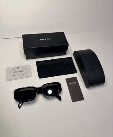 PRADA Unisex Rectangle Sunglasses - Black/ Dark Gray Lens - FREE SHIPPING