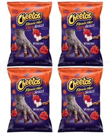 Cheetos Flamin' Hot Fiery Skulls Wednesday Netflix Cheese Snacks 7.5oz Lot of 4