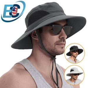 Men Women Wide Brim Sun Hat UV Protection Bucket Cap For Hiking Camping Fishing
