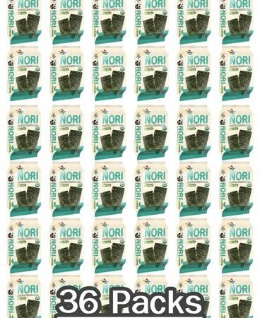 36 Packs Organic Kimnori Seasoned Roasted Seaweed Snacks - Sea Salt  Kim Nori