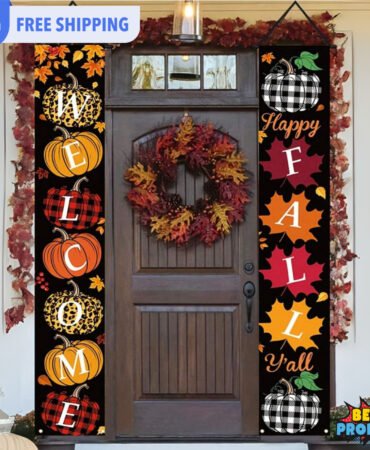 1 Pair Front Door Banner Autumn Porch Sign Pumpkin Maple Leaf Pattern Fall Decor