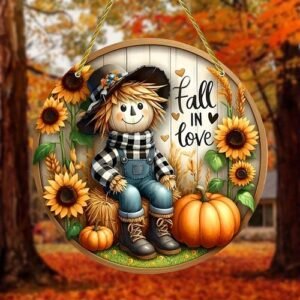 Acrylic Fall Scarecrow Hanging Sign Sunflower Pumpkin Autumn Decor Home Garden