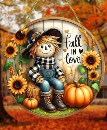 Acrylic Fall Scarecrow Hanging Sign Sunflower Pumpkin Autumn Decor Home Garden