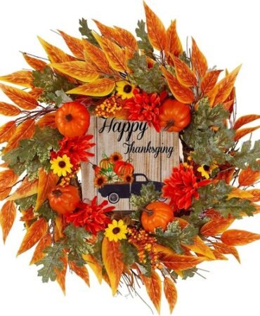 Artificial Sunflower Pumpkin PSL Wreath Decor for Fall and Thanksgiving