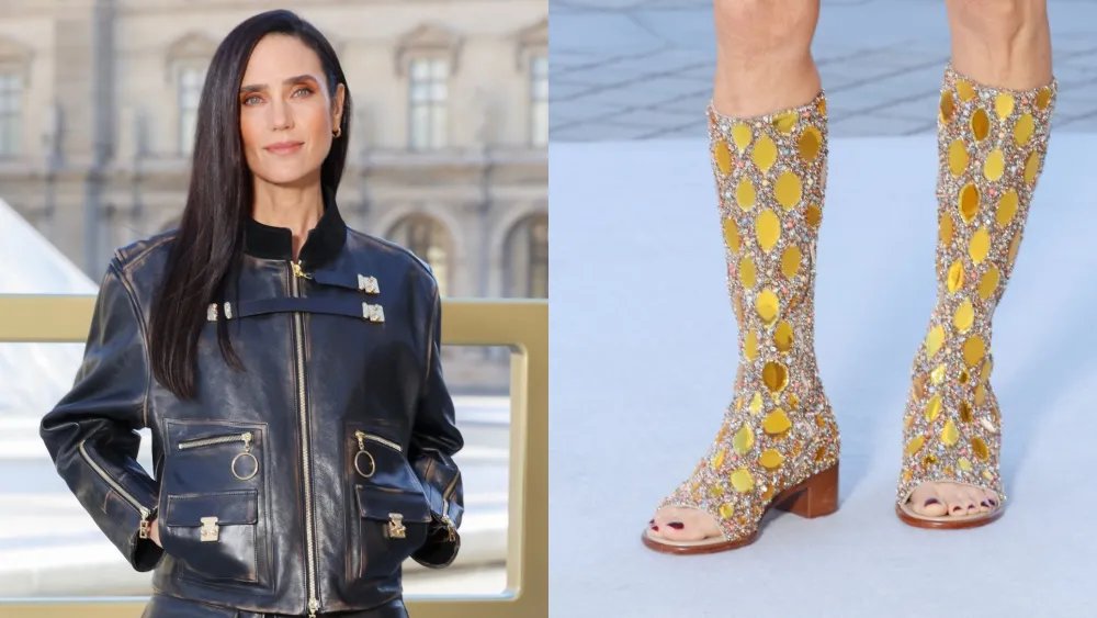 Jennifer Connelly Catches the Light With Mirrored LV Boots in Paris
