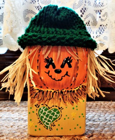 RUSTIC DISTRESSED WOOD BLOCK Scarecrow SHELF SITTER Halloween Fall Autumn Decor