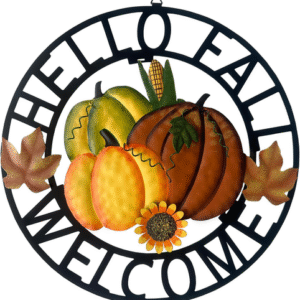 Metal Hanging Pumpkin Hello Fall Welcome Wreath Autumn Fall Harvest Decor for F