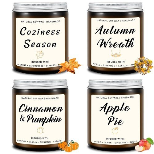 Homsolver Fall Scented Candles Set of 4 – Autumn Home Decor Gift for Women Men