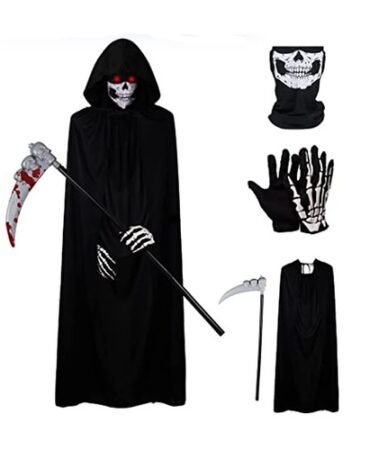 Halloween Grim Reaper Costume Scary Ghost Cosplay Props Kid Adult Size 4 Pcs Set