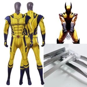 Wolverine Costume Jumpsuit + ABS Plastic Claws Paws Props For Halloween Cosplay