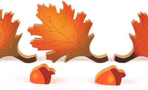 Fall Thanksgiving Decorations for Home, 5 Pcs Oak Leaf & Acorns Wooden Table Dec