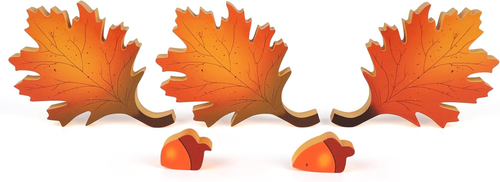 Fall Thanksgiving Decorations for Home, 5 Pcs Oak Leaf & Acorns Wooden Table Dec
