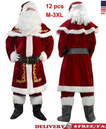 Men's Deluxe Santa Suit 12PC. Christmas Adult Santa Claus Costume