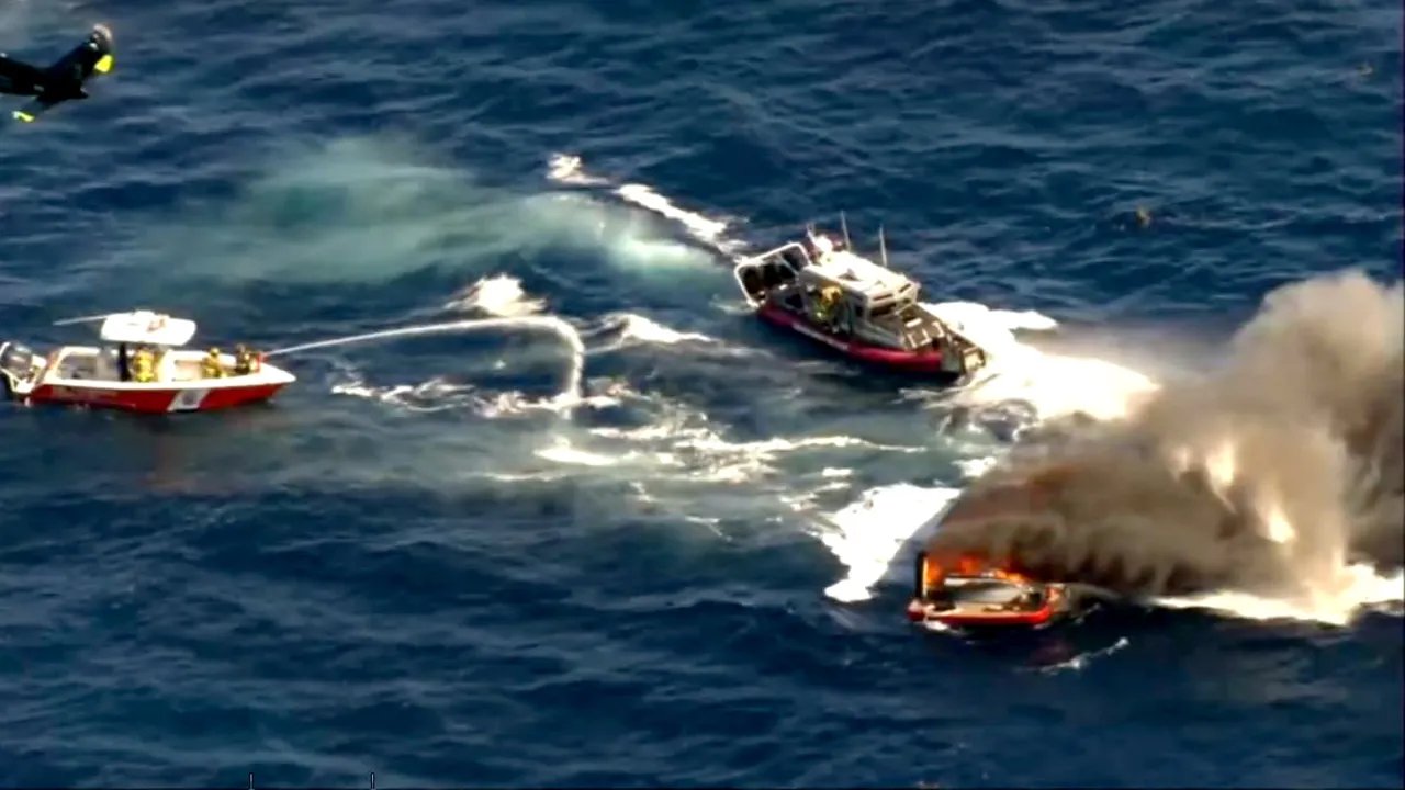 Two boaters rescued after boat fire off coast of Hallandale Beach, Florida