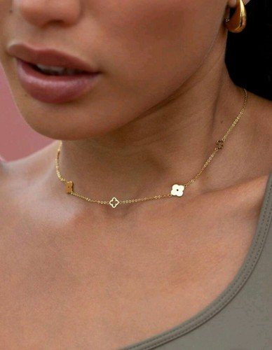 18k Gold Clover Choker Necklace Four-Leaf Minimalist Birthday Gifts For Women