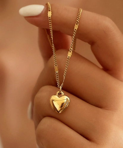 Women's Necklace Love Heart Pendant Gold Plated Stainless Steel Chain Jewelry