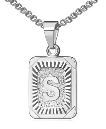 Initial Pendant Necklace 26 Capital Letter Stainless Steel Silver Men Women Gift