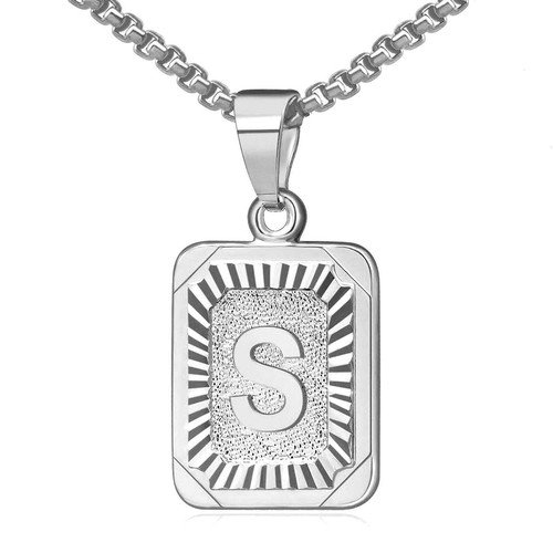 Initial Pendant Necklace 26 Capital Letter Stainless Steel Silver Men Women Gift