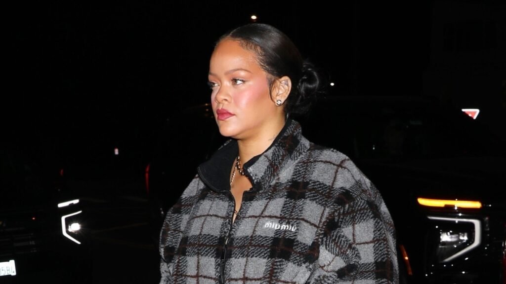 Rihanna Pairs a Miu Miu Plaid Fleece With Snakeskin Boots