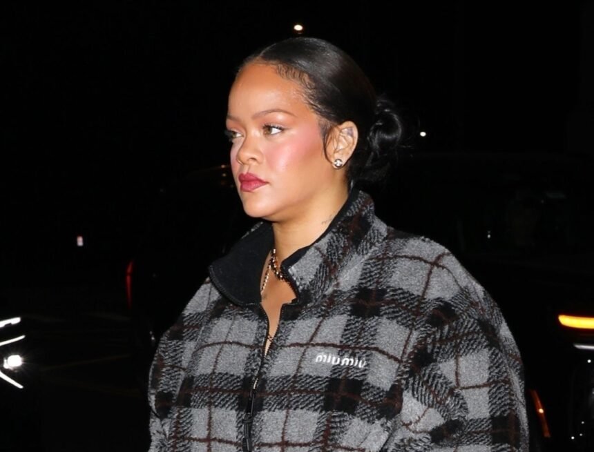 Rihanna Pairs a Miu Miu Plaid Fleece With Snakeskin Boots