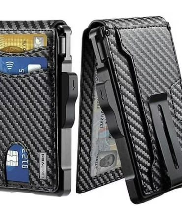 Men's Slim PopUp Bifold Carbon Fiber Wallet, RFID Blocking, Money Clip, Men Gift