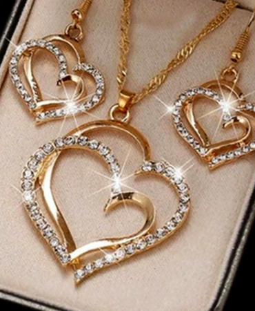 Womens Elegant Necklace Earrings Set Cubic Zirconia Love Heart Pendant Jewelry