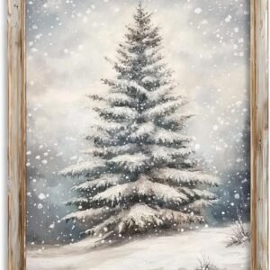 Vintage Snow-Covered Christmas Tree Print, Rustic Winter 8X10inch-Unframed