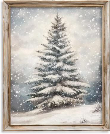 Vintage Snow-Covered Christmas Tree Print, Rustic Winter 8X10inch-Unframed
