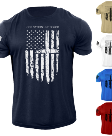 Men's One Nation Under God USA Flag T Shirt American Patriotic 100% Cotton