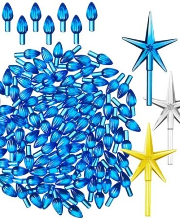 108 Replacement Blue Ceramic Christmas Tree Twist Light Bulbs, 3 Star Toppers